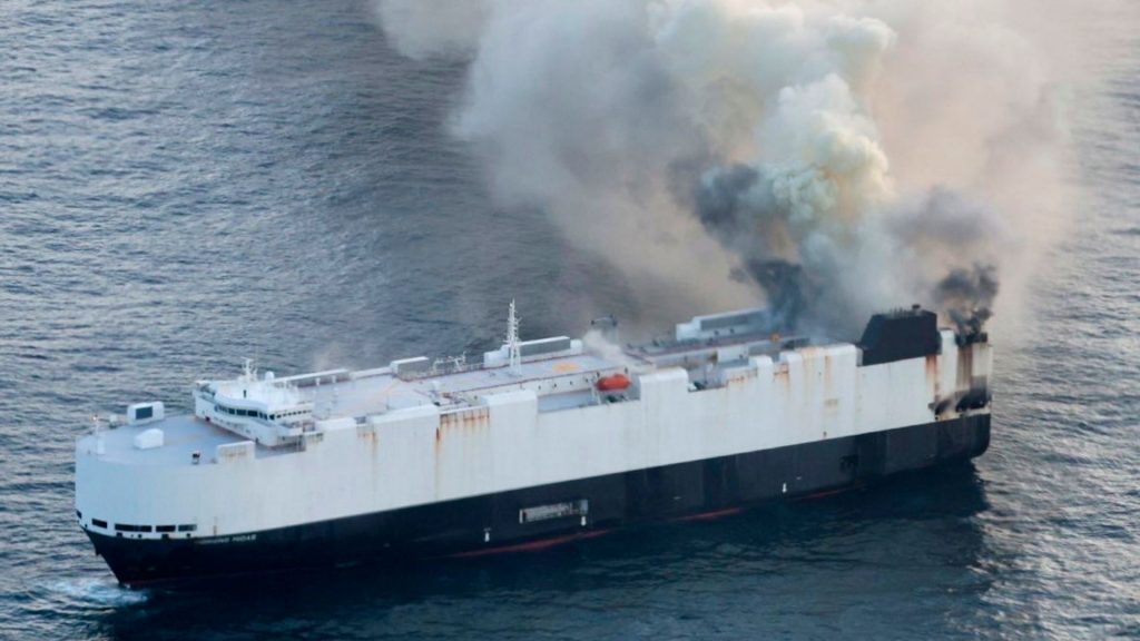 Freighter carrying 3,000 new vehicles sinks weeks after onboard fire