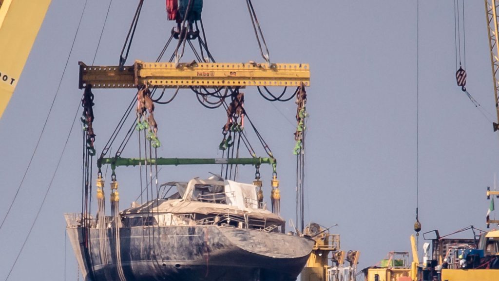 10 months after sinking, superyacht is lifted from the seafloor off Sicily