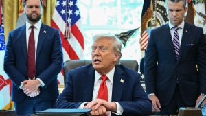 Trump shows off mock-up portrait of Biden’s autopen during interview