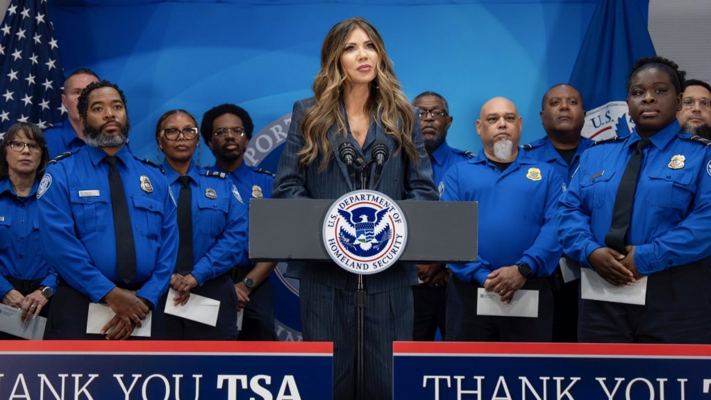 Noem awards $10,000 bonuses to TSA agents who worked through shutdown