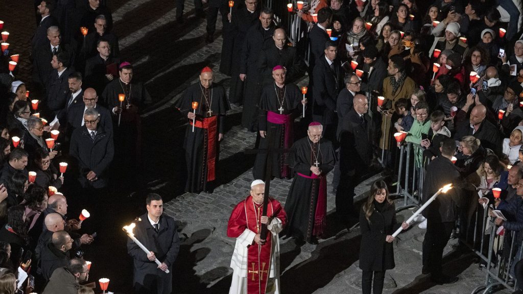Pope Leo XIV becomes second pope to carry cross at Colosseum on Good Friday