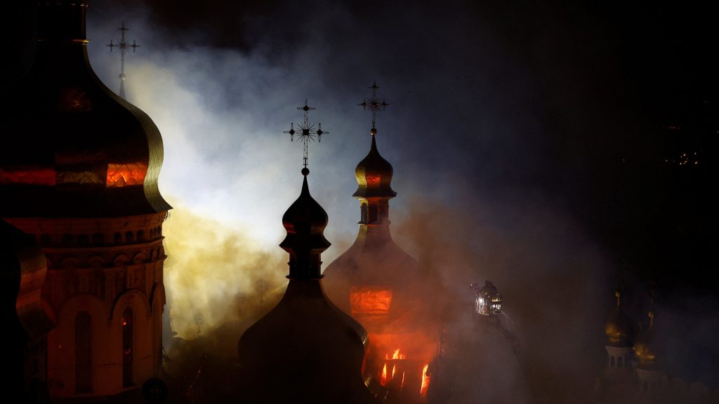 One of Ukraine’s most sacred sites burns after Russian strike